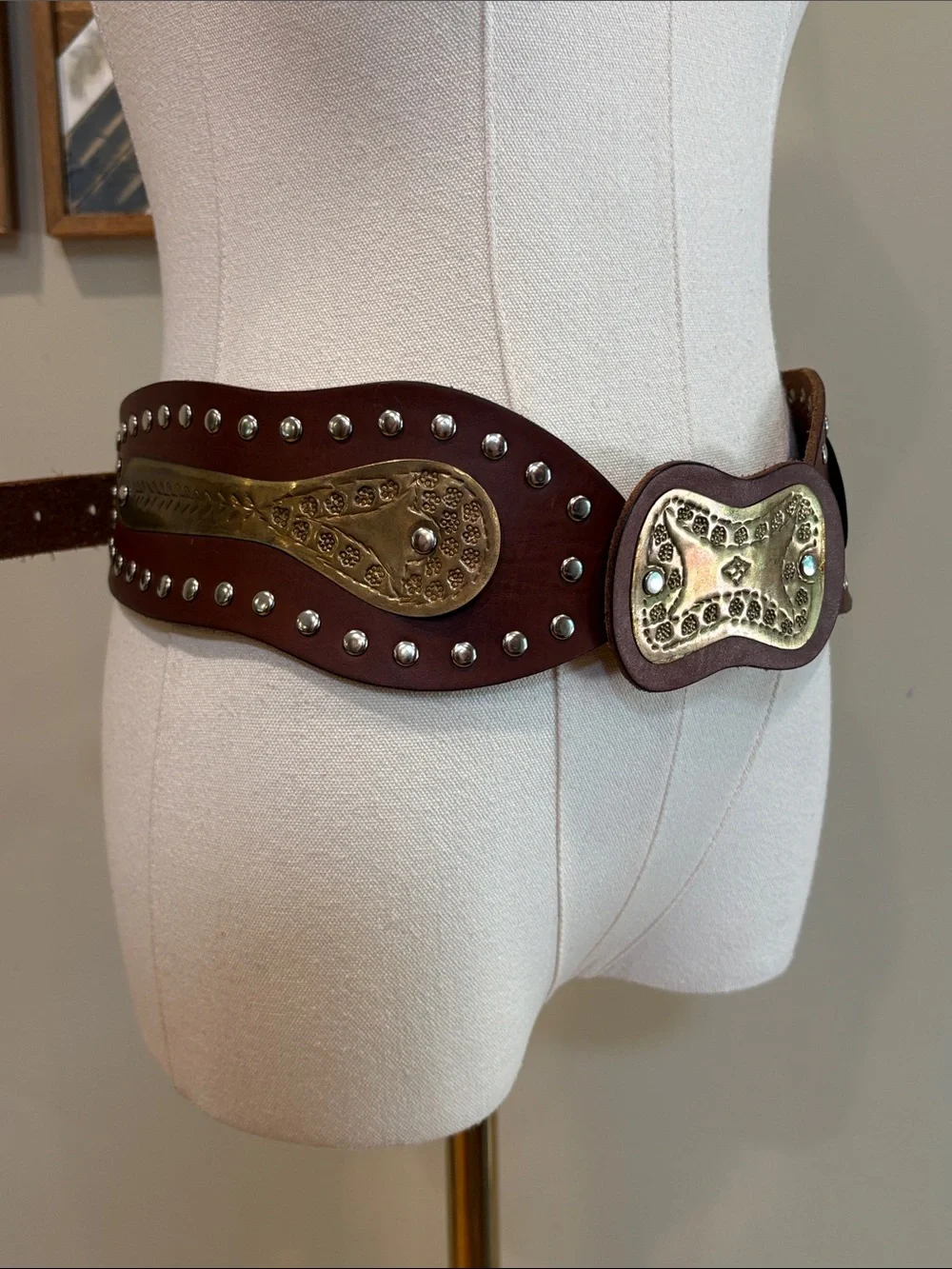 Vintage Ralph Lauren Western Studded Wide Leather Belt Spring 2002 size Medium